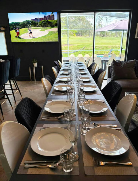Exclusive Private Chef Kitchen & Dining Room. Perfect Retreats, Reunions, Groups. Designer chairs up to 30 Persons Inside & Outside. Private Pool, Fire-Pit. On Golf Course with World Class Top-Golf-Tracer Driving Range, Restaurant, Bar, Pro Shop.