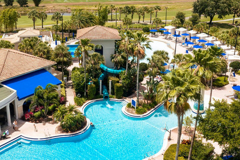 Orlando's only resort wave pool, lazy river, family pool, 125-foot corkscrew waterslide, adults-only pool. Daypass access from $15 Child or $40 Adult ($15 discount after 4 pm) (only about 5 miles away, based on availability & price subject to change)