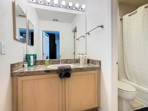 Immerse yourself in the luxury of a shower and bathtub combo, creating a serene retreat for your perfect stay.
