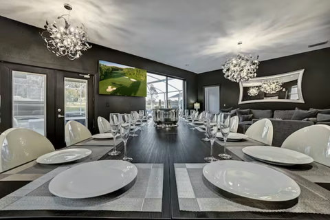Indulge in exclusive private chef dinners in our Private Dining Room. Enjoy Philip Starck designed chairs for up to 20 persons inside and 24 persons outside, overlooking the private pool and golf course. Unwind with cocktails at the Fire Pit.