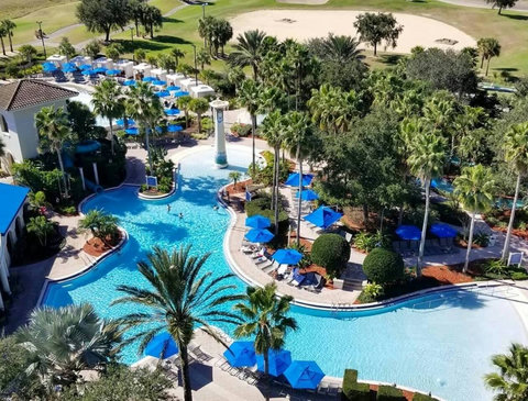 Orlando's only resort wave pool, lazy river, family pool, 125-foot corkscrew waterslide, adults-only pool. Daypass access from $15 Child or $40 Adult ($15 discount after 4 pm) (only about 5 miles away, based on availability & price subject to change)