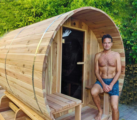 Access to & Book Complimentary: Hand Crafted Cedar Barrel Finish Steam Sauna for up to 6 people to enjoy temperatures of 195ºF. Plenty of room to stretch out and enjoy the sauna heat, plus two exterior benches to cool off. Harvia 8kW electric heater