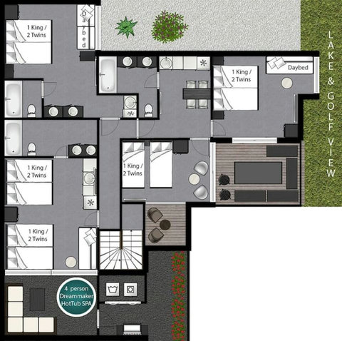 Upstairs Floor plan: Explore our versatile floor plan with room for 4 bedrooms. Create your perfect sleeping arrangements and make this space uniquely yours.