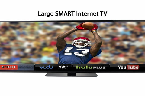 Experience the brilliance of a spacious SMART Google Chromecast Internet TV, perfect for immersive entertainment in our expansive home.
