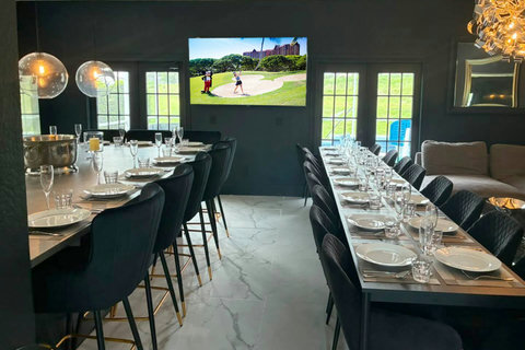 Exclusive Private Chef Kitchen & Dining Room. Perfect Retreats, Reunions, Groups. Designer chairs up to 30 Persons Inside & Outside. Private Pool, Fire-Pit & Golf Course & World Class Top-Golf-Tracer Driving Range, Restaurant, Bar, and Pro Shop. 