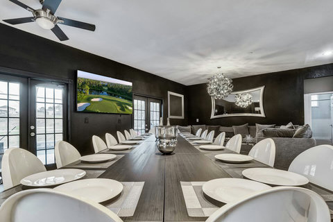 Elevate your dining experience! Our private dining room boasts Philip Starck designed chairs for up to 20 guests indoors and 16 outdoors. Enjoy pool & golf views, then unwind at the Fire Pit with cocktails.
