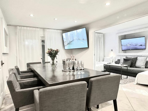 Luxury Restoration Hardware Extended Meeting - Dining - Private chef table - for 12-16 persons. In this photo, it is a set-up for 12 persons; however, the table can easily be extended with set up of 14-16 persons with more/smaller chairs when needed.