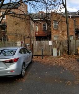 One parking spot reserved in the back, on either side of the grey 88 post (where these cars are parked). You may also park on paid parking meters on Madison Ave. (free after 5 PM and on weekends)