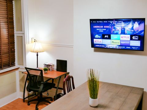Workspace, Dining Area, and 43" HDTV with Amazon Fire TV