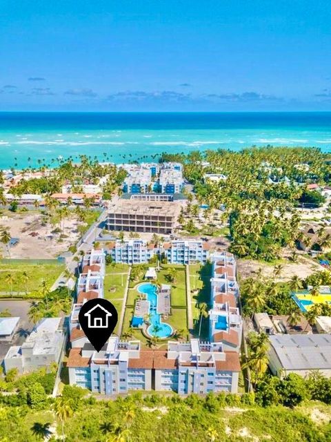 Vista área del residencial, la marca donde está el apartamento, puedes ver que tan cerca estar la playa 