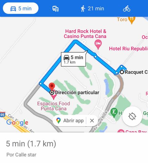 Recorrido desde el apartamento hasta el club de padel y tenis  