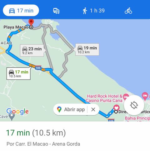 Recorrido desde el apartamento hasta Playa Macao. Playa Macao es una de las playas más lindas de Punta Cana. Es una playa pública y muy turística. Damos servicio de pago de llevar y recoger a nuestros huéspedes. Solicítennos información.