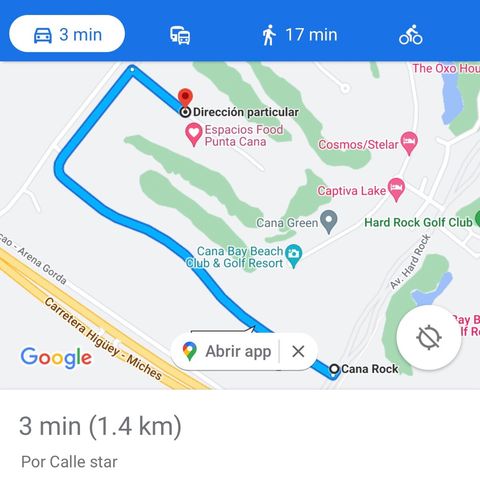 Recorrido desde el apartamento hasta Cana Rock Condos donde están ubicados el Gym y el parquecito infantil, con vista al hoyo 1 del campo de golf.