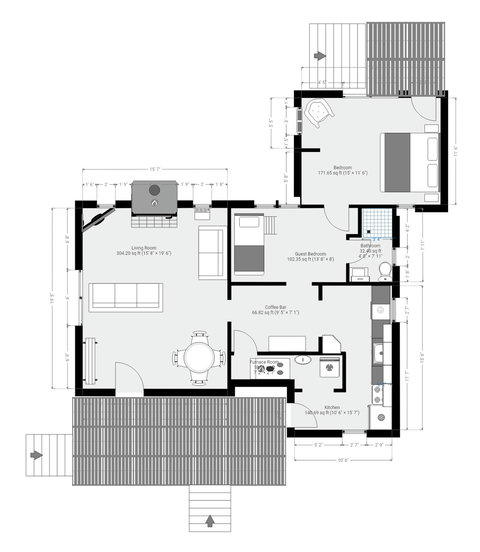 Floorplan of the house with approximate major furnishing positions. Does not show decor, window treatments and all small appliances, but will give you a general layout of the space!
