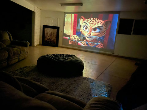 full wall screen projector setup with Apple TV