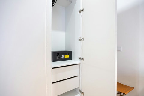 The apartment has a free to use safe box for valuables (documents, wallet, laptop, camera; etc). Safe box internal dimensions: width: 43 cm (19.9 inch)  x  depth: 35 cm (13.8 inch)  x height: 20 cm (7.8 inch)

 