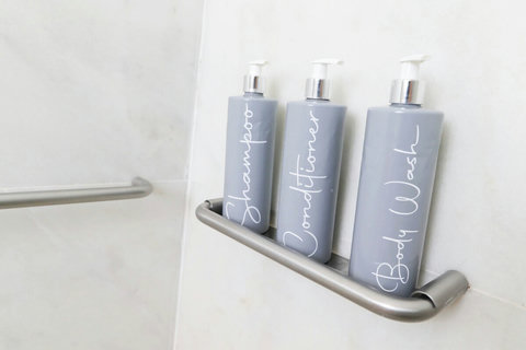 Large marble bathroom with walk-in rain shower. 24-hour high water pressure hot water. Toilet, bidet, washbasin and hair dryer.   Free toiletries : hand soap, shampoo, conditioner, and body soap and toilet paper.  Free quality towels.