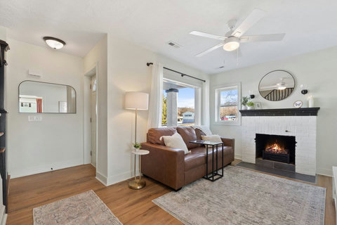 Front door and living room