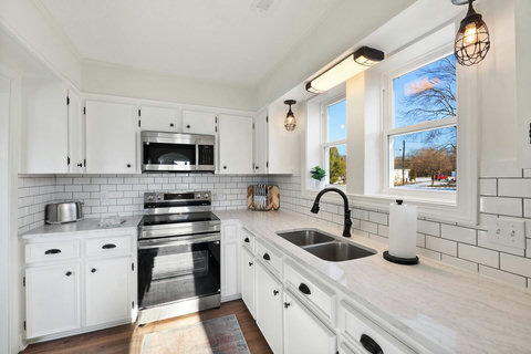 Kitchen with toaster paper towels