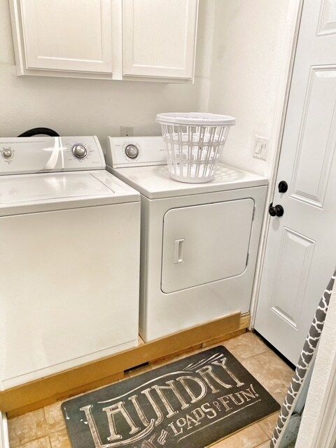 Large Capacity Washer & Dryer furnished with detergent, stain lifter & bleach. Iron & ironing board.