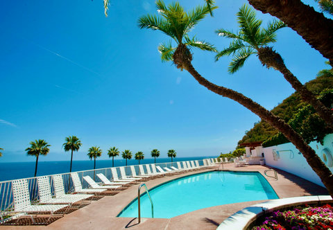 Lounge by the serene cliffside pool with panoramic ocean views and tropical palms swaying above.