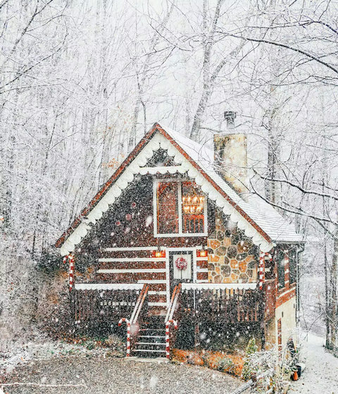 Beginning in November, the cabin transforms into a Gingerbread House!