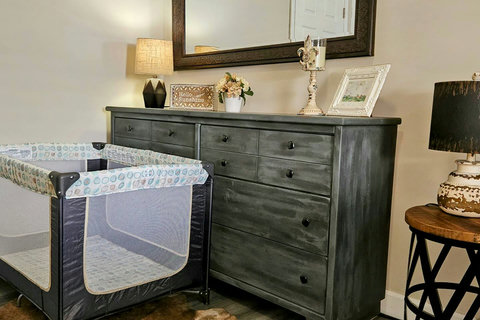 Portable Crib can be found under the bed; two small tri-fold mattresses located in the closet.
