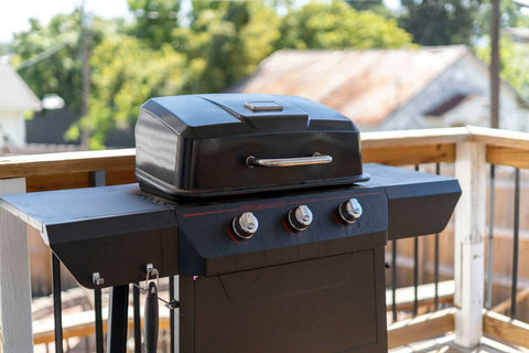 Propane grill, located just outside the back door.