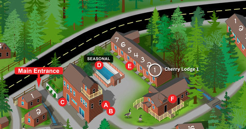 Cherry Lodge 1 is a rustic cabin nestled among trees with easy access to the main road.