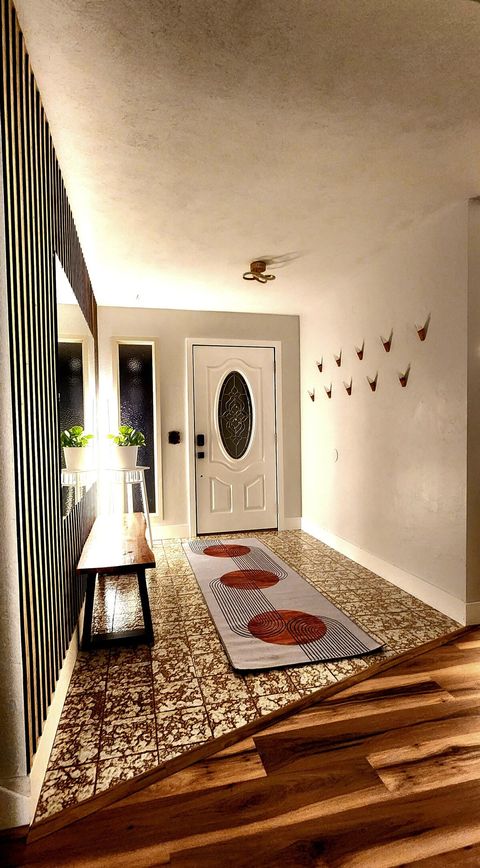 Entry way at night.