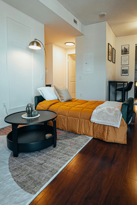 This comfortable sofa quickly transforms into a cozy bed, perfect for accommodating an extra guest