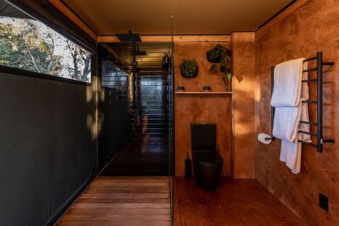 Heated towel rail and walk in shower