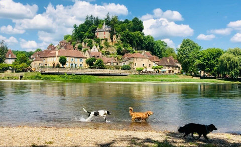 Donkey, Bryn and Maerdy cool off at Limeuil, where La Vezére meets La Dordogne. It's a lovely place to swim or rent a canoe for the day.