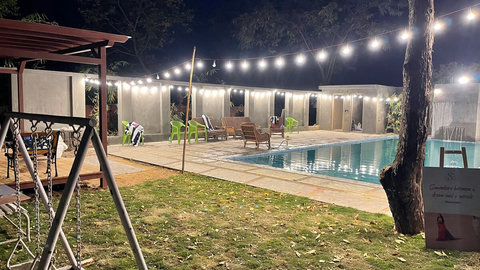 Pool with proper lighting at night.