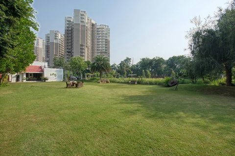 Green lawn Down, blue sky Up.