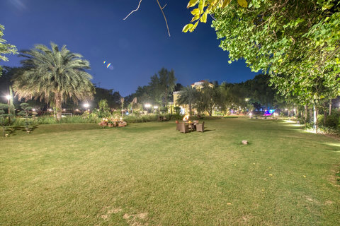 Huge spacious lawn with greenery all around.