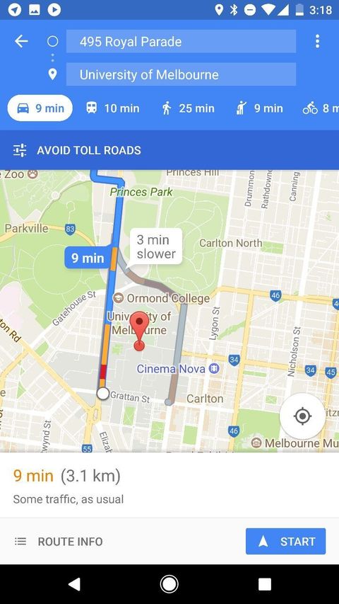 Distance to University of Melbourne