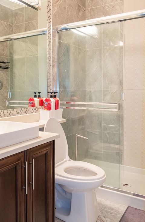 Private bathroom.  Soap, shampoo, conditioner, and body wash included.  