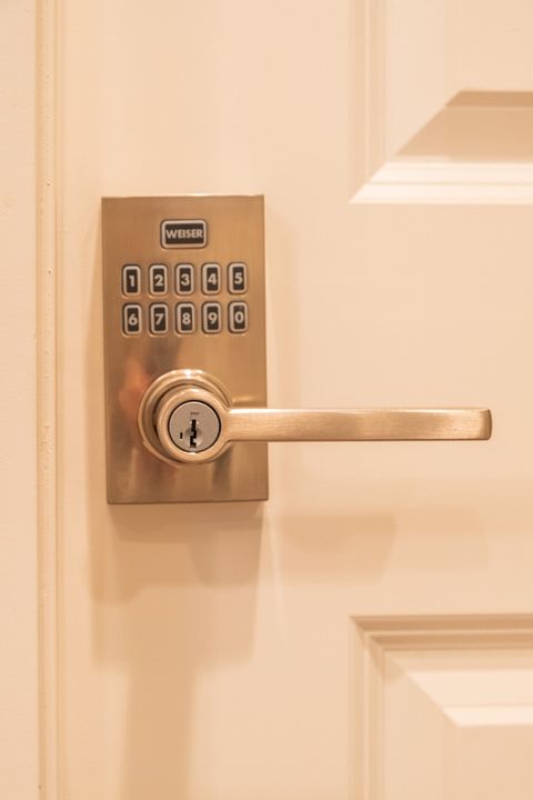 Each room comes with combination lock.  Instructions on how to set pinpad code are behind the door.  
